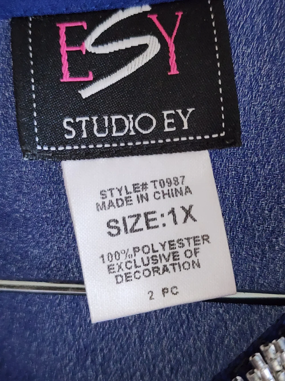 Studio EY Blue Set. Embellished Neck Blouse With Matching Pant.